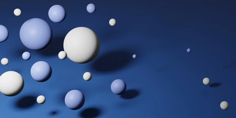 Abstract background with falling 3d balls. Dynamic flying bubbles. Modern trendy 스톡 일러스트
