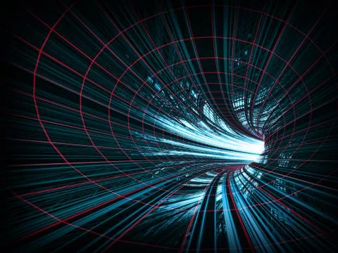 Abstract background: fast motion in turning blue tunnel with the light at the Stock Illustration