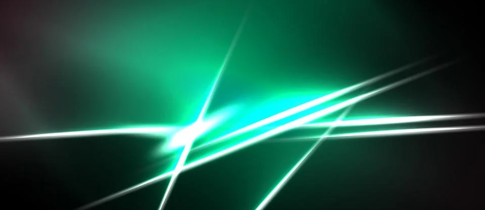 Abstract background features bright green lines, radiating energy. Dark shade 库存插图