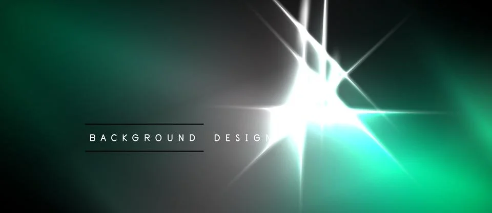 Abstract background features bright light flare, green gradient, dark edges. Illustrazione stock