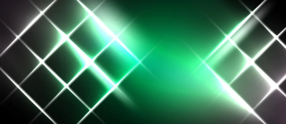 Abstract background features bright lines forming diamond shapes. Green glow Stock Illustration
