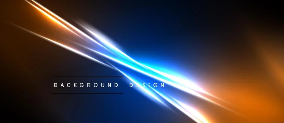 Abstract background features bright orange, blue light streaks. Dark center 库存插图