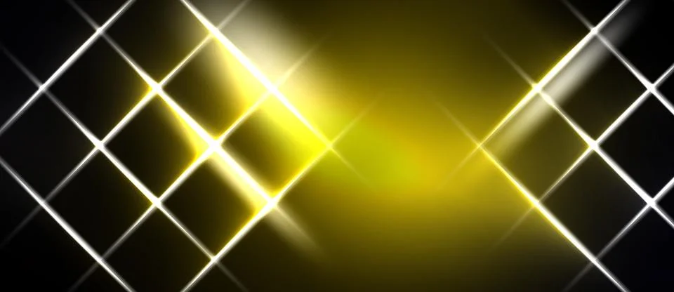 Abstract background features bright yellow glow, white grid lines over black Stock Illustration