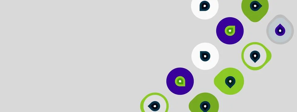 Abstract background features colorful circles, varying sizes, scattered acros Stock Illustration