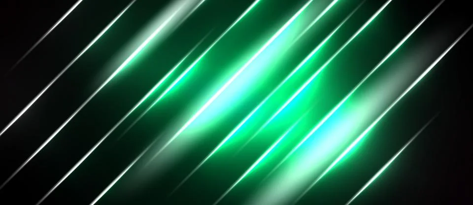 Abstract background features diagonal lines, bright green glow, dark areas. イラスト素材