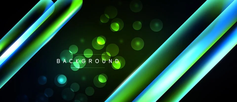 Abstract background features diagonal lines, glowing orbs, dark hues. Modern Stock Illustration