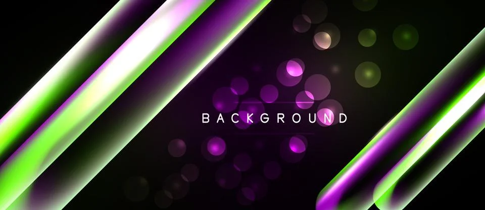 Abstract background features diagonal lines, vibrant colors, glowing circles. Stock Illustration