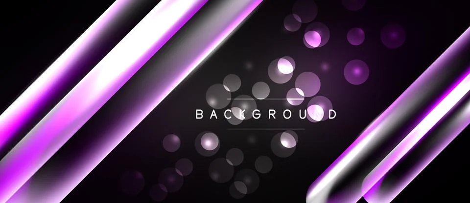 Abstract background features diagonal purple light streaks, bokeh effects, da Stock Illustration