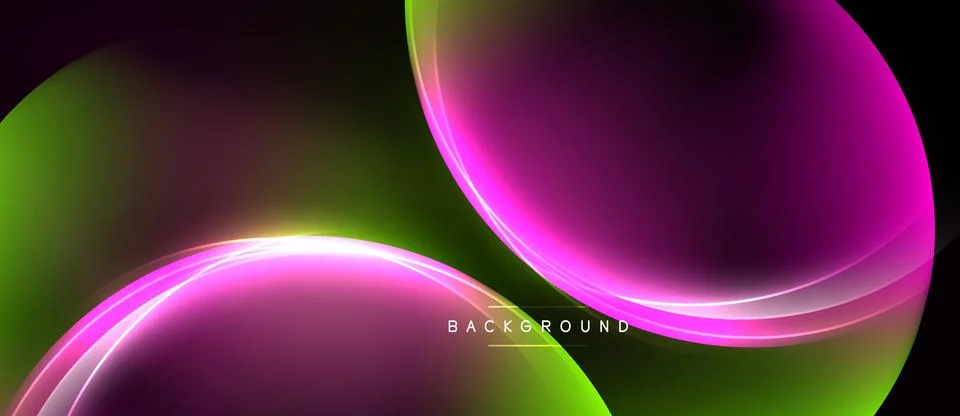 Abstract background features flowing magenta, green curves. Dark space surr.. Stock Illustration