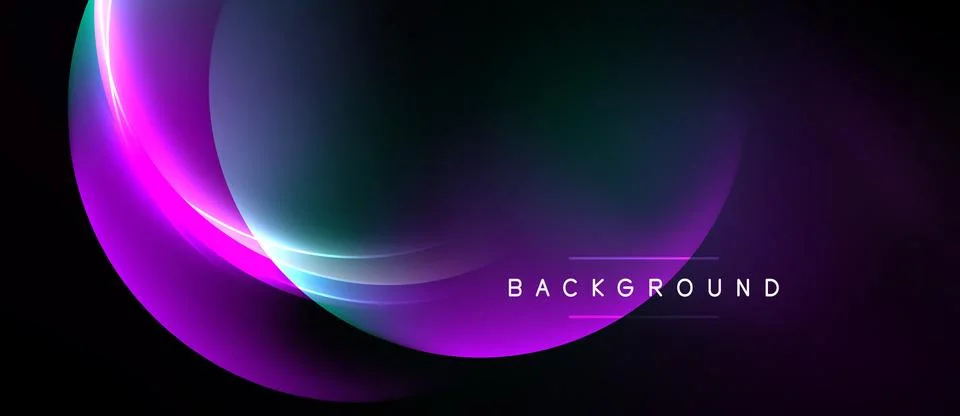 Abstract background features flowing purple, teal light curves. Dark space イラスト素材