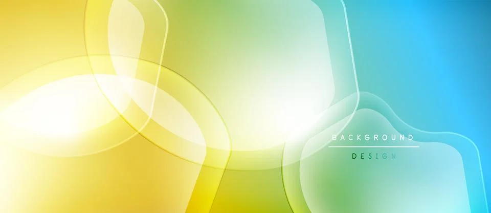 Abstract background features flowing shapes, vibrant yellow, green, blue Stock Illustration
