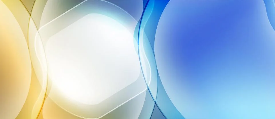 Abstract background features flowing shapes, gradients. Yellow, blue hues blend, Illustrazione stock