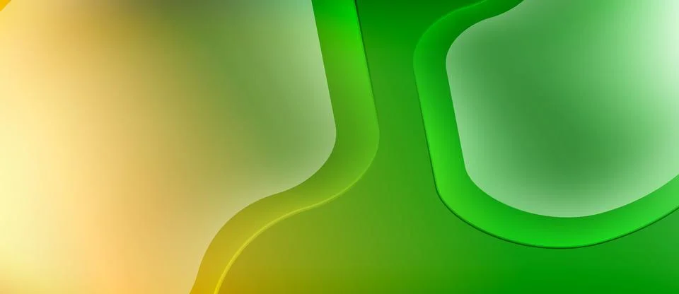 Abstract background features flowing shapes, gradients from yellow to green. Illustrazione stock