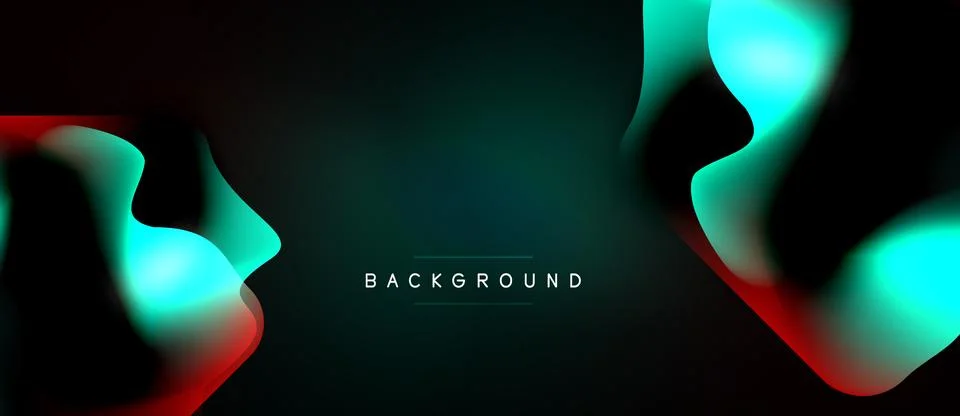 Abstract background features flowing shapes, teal and red hues. Dark space Stock Illustration