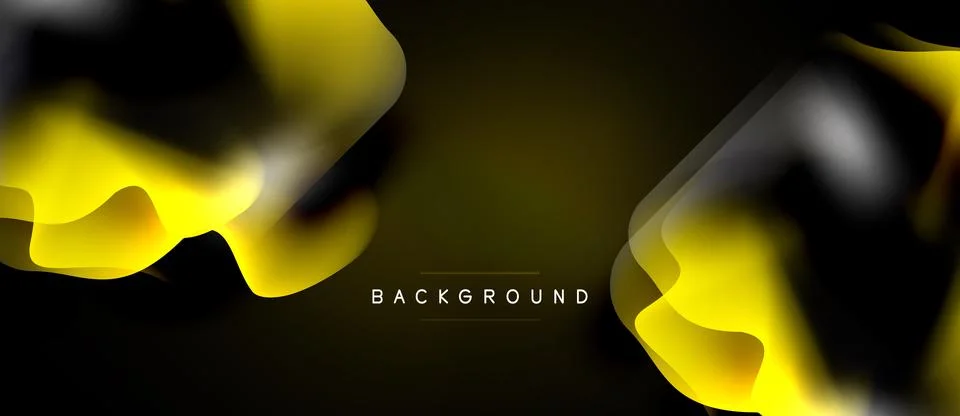 Abstract background features flowing yellow shapes over dark surface. Modern Stock Illustration