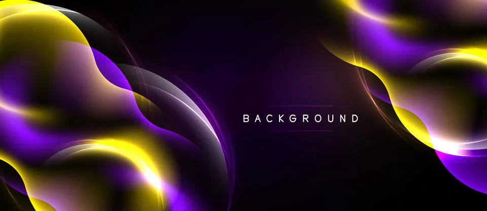 Abstract background features flowing yellow, purple light shapes. Dark space 스톡 일러스트