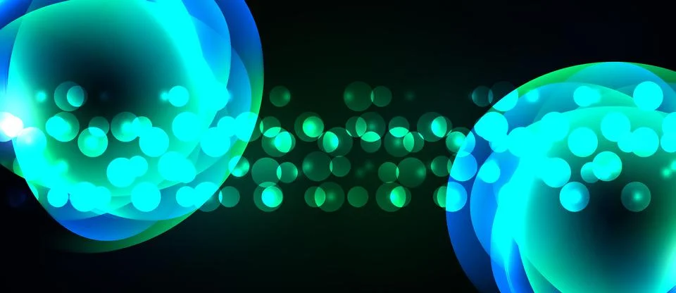 Abstract background features glowing bubbles, vibrant turquoise hues, dark Stock Illustration
