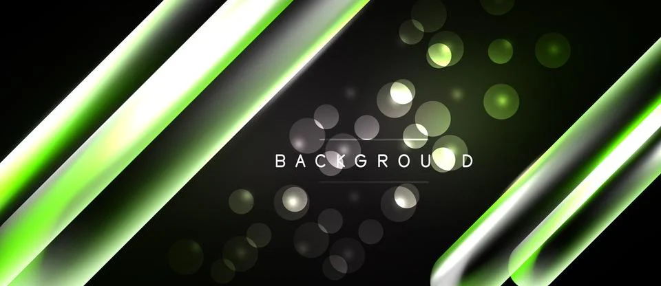 Abstract background features glowing green lines, circles, dark space. Modern Illustrazione stock