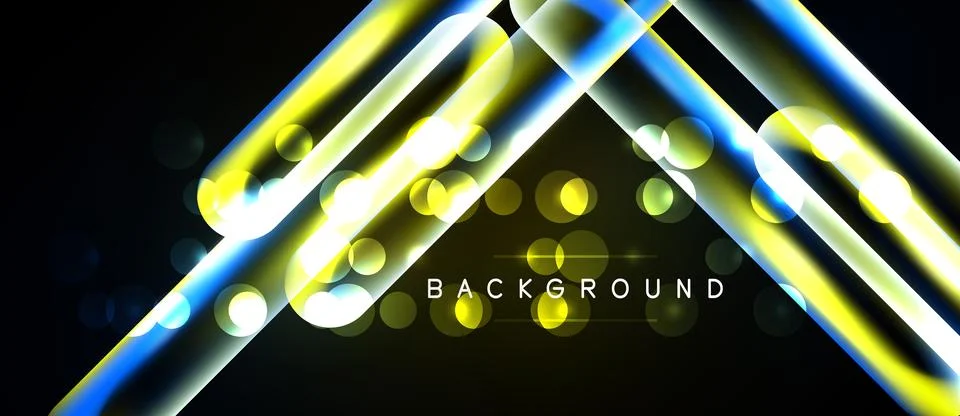 Abstract background features glowing lines, yellow hues, blue accents, bokeh 库存插图