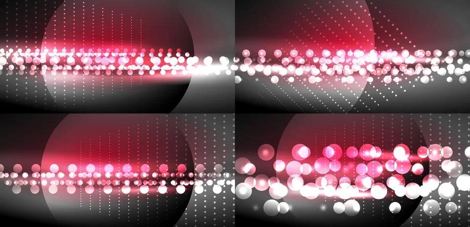 Abstract background features glowing pink dots, lines, curves. Dark shades Illustrazione stock