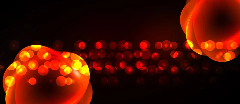 Abstract background features glowing spheres, warm colors, dark space. Bokeh Stock Illustration