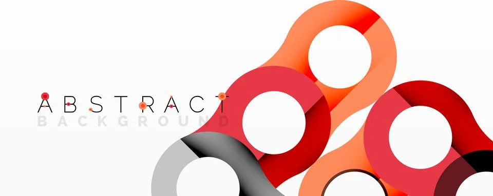 Abstract background features interconnected circles, varying shades red, gray, Stock Illustration