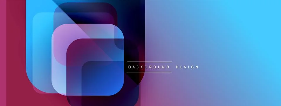 Abstract background features layered squares, vibrant blues, purples, pinks. イラスト素材