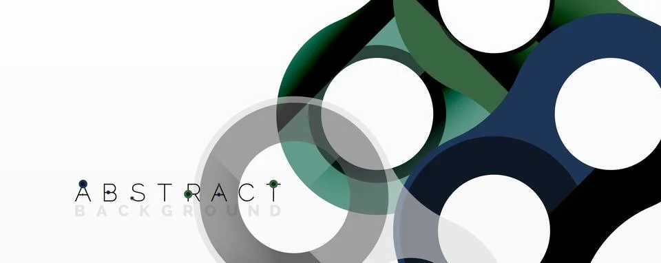 Abstract background features overlapping circles, squares. Colors include blue, Illustrazione stock