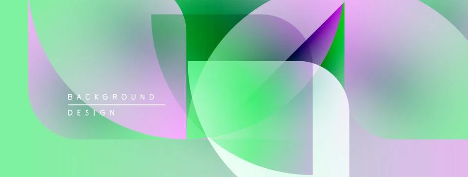 Abstract background features overlapping circles, squares, soft gradients. Mint, Stock Illustration