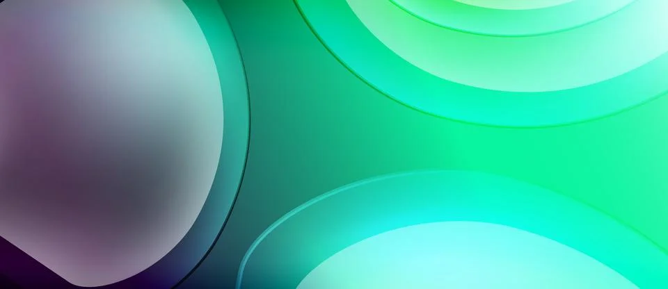 Abstract background features overlapping circles. Colors shift from purple, Stock Illustration