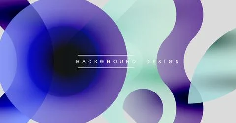 Abstract background features overlapping circles, gradients. Blue, purple, mint Stock Illustration