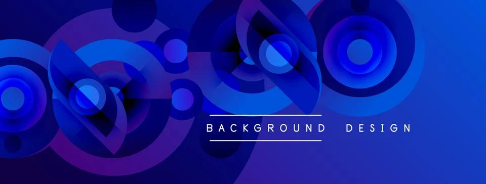 Abstract background features overlapping circles, gradients. Blue, purple hue Stock Illustration