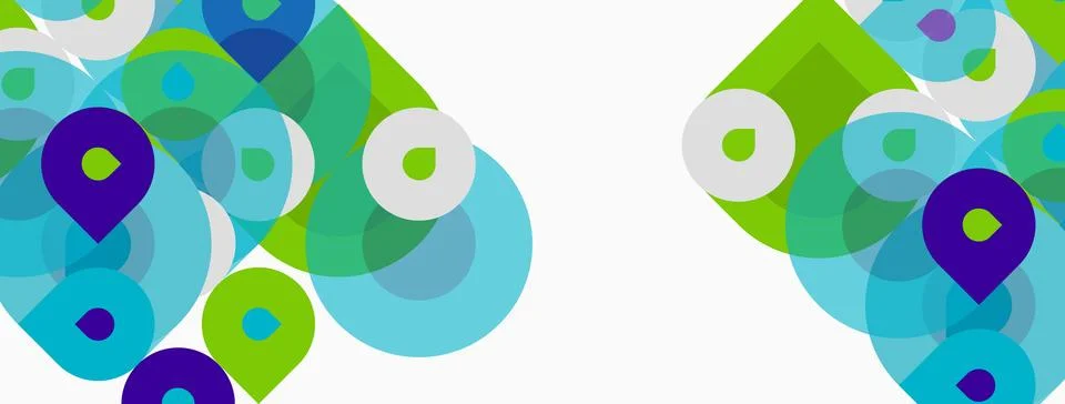Abstract background features overlapping circles, vibrant blues, greens, purp Stock Illustration