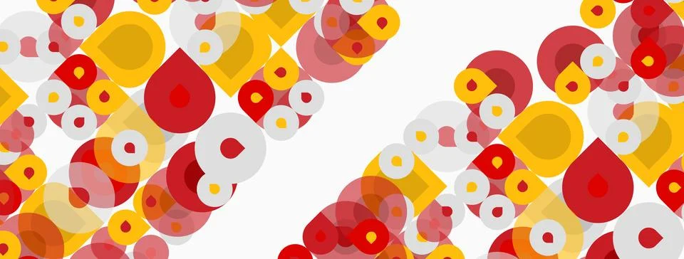 Abstract background features overlapping circles, warm colors dominate. Red, Stock Illustration
