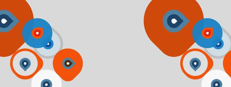 Abstract background features overlapping circles, varying sizes, orange, blue Stock Illustration