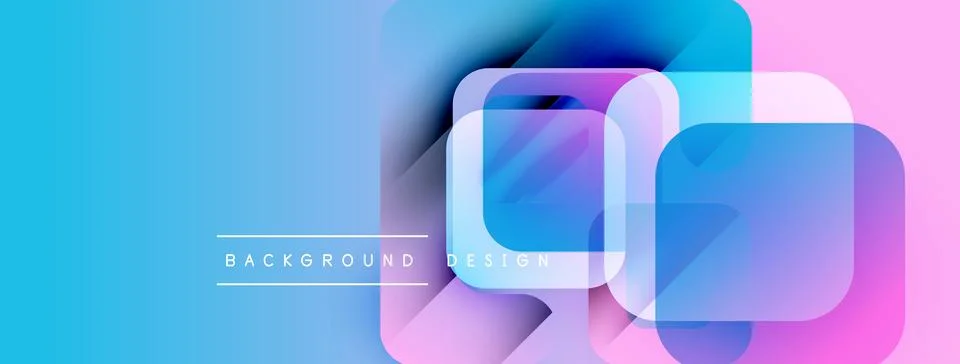 Abstract background features overlapping squares, gradients. Blue, pink hues 스톡 일러스트