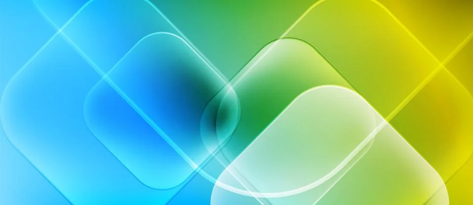 Abstract background features overlapping squares, gradients shifting from blue Stock Illustration