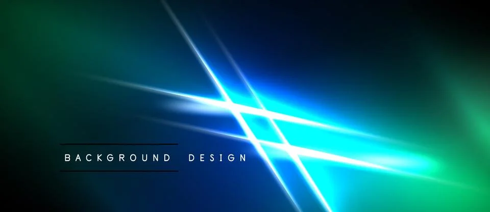 Abstract background features vibrant blue, green light streaks. Diagonal line Stock Illustration