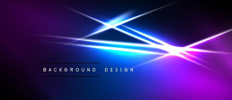 Abstract background features vibrant blue, purple light streaks. Bright flare Stock Illustration