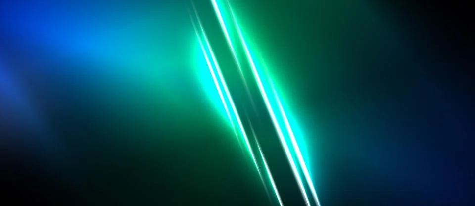 Abstract background features vibrant blue, green light streaks. Diagonal line Stock Illustration
