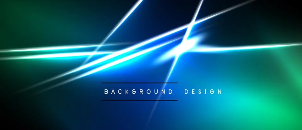 Abstract background features vibrant blue, green light streaks. Dynamic desig Stock Illustration