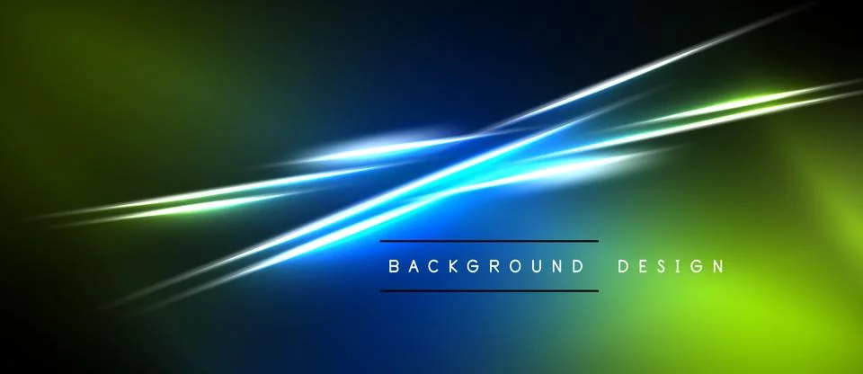 Abstract background features vibrant blue, green light streaks. Modern design Stockillustratie