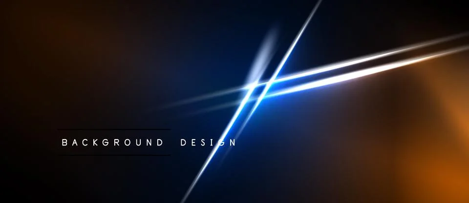 Abstract background features vibrant blue, orange light streaks. Dark gradien Stock Illustration