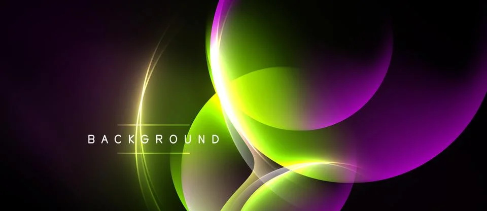 Abstract background features vibrant curves, glowing lines. Purple, green hue Stock Illustration