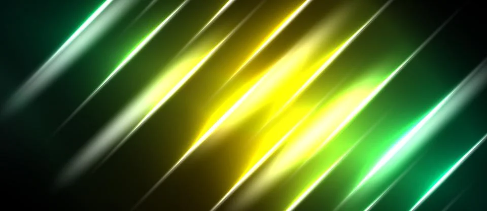 Abstract background features vibrant green, yellow streaks. Diagonal lines Stock Illustration