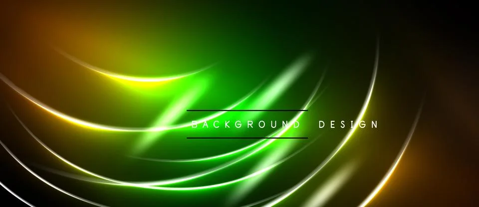 Abstract background features vibrant green, yellow curves. Dark edges create Stockillustratie