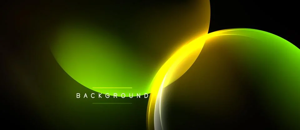 Abstract background features vibrant green, yellow curves. Dark space creates Stockillustratie