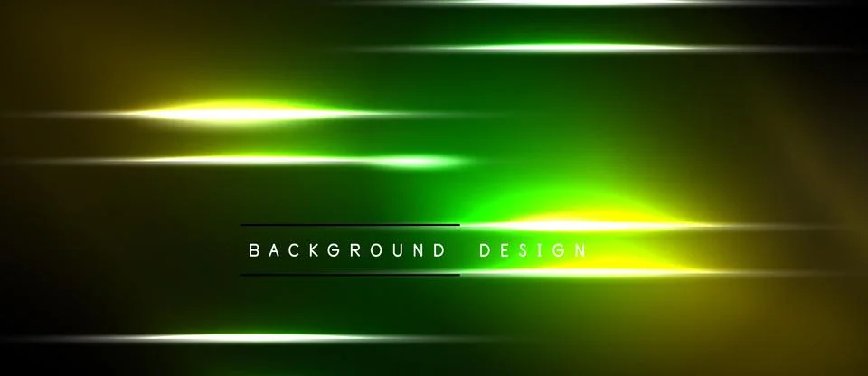 Abstract background features vibrant green, yellow light streaks. Dark space Stock Illustration
