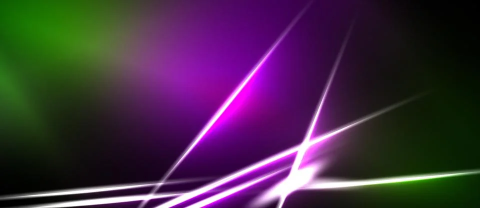 Abstract background features vibrant green, purple hues. Diagonal lines creat Illustrazione stock