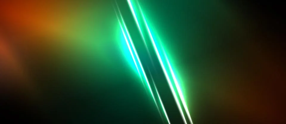 Abstract background features vibrant green lines against dark, blurred orange Stock Illustration